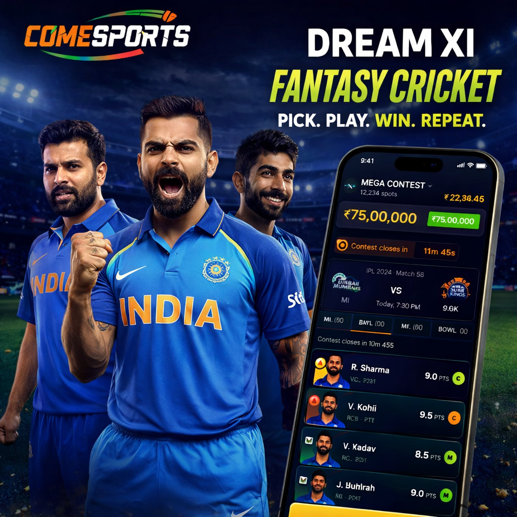 Come Guru Play fantasy cricket and India team visual
