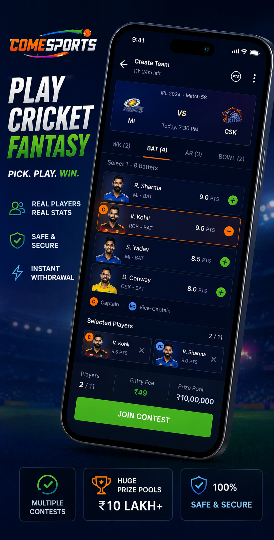 Come Guru Play cricket fantasy visual